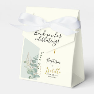 Elegant Sage Green Gold Eucalyptus Baptism Tent Favour Box
