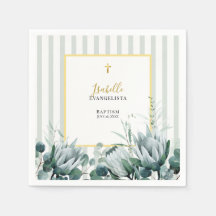 Elegant Sage Green Gold Floral Baptism