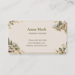 Elegant Sage Green & Gold Floral Wedding planner Business Card