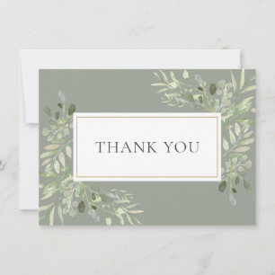 Elegant Sage Green Gold Greenery Foliage Thank You Card