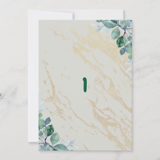 Elegant Sage Green Gold Marble Table Number Isabel (Front)