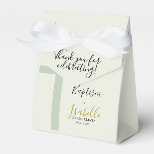 Elegant Sage Green Gold Minimal Cross Baptism Tent Favour Box