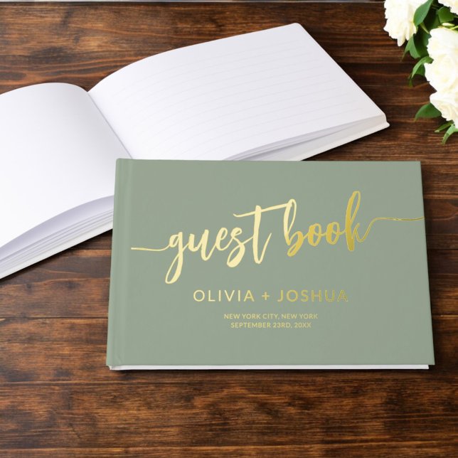 Elegant Sage Green Gold Modern Minimalist Guest Book (Creator Uploaded)