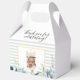 Elegant Sage Green Gold Photo Baptism Favour Box