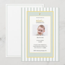 Elegant Sage Green Gold Photo Baptism Invitation