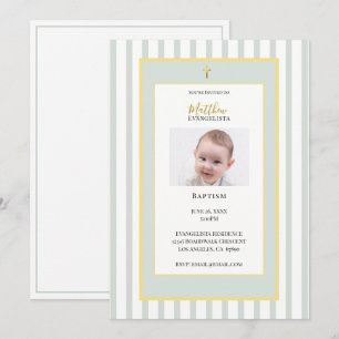 Elegant Sage Green Gold Photo Baptism Invitation