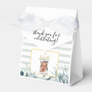 Elegant Sage Green Gold Photo Christening Favour Box
