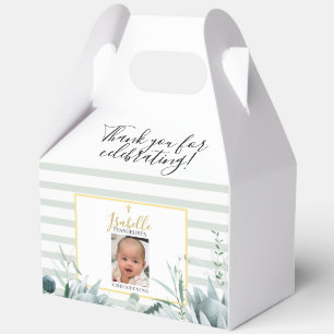 Elegant Sage Green Gold Photo Christening Favour Box