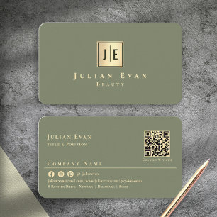 Elegant Sage Green Gold Professional Monogram Business Card