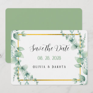 Elegant Sage Green Gold Save The Date Cards