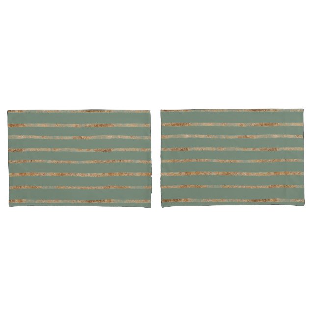 Elegant Sage Green Gold Stripe  Pillowcase (Front-Set)