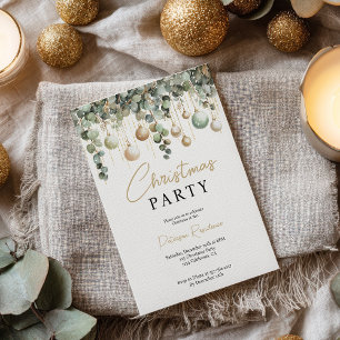 Elegant Sage Green Gold Watercolor Christmas Party Invitation