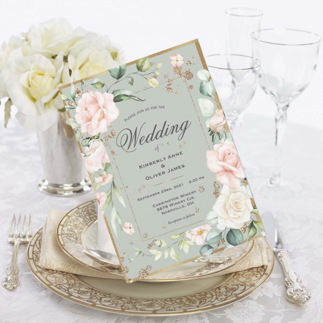 Elegant Sage Green Gold Wedding Invitation (Creator Uploaded)