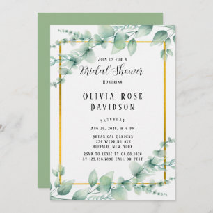 Elegant Sage Green Greenery Gold Bridal Shower Invitation