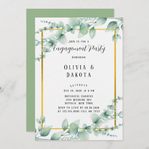 Elegant Sage Green Greenery Gold Engagement Party Invitation