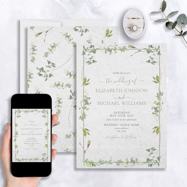 Elegant Sage Green Greenery Watercolor Wedding Invitation (Creator Uploaded)