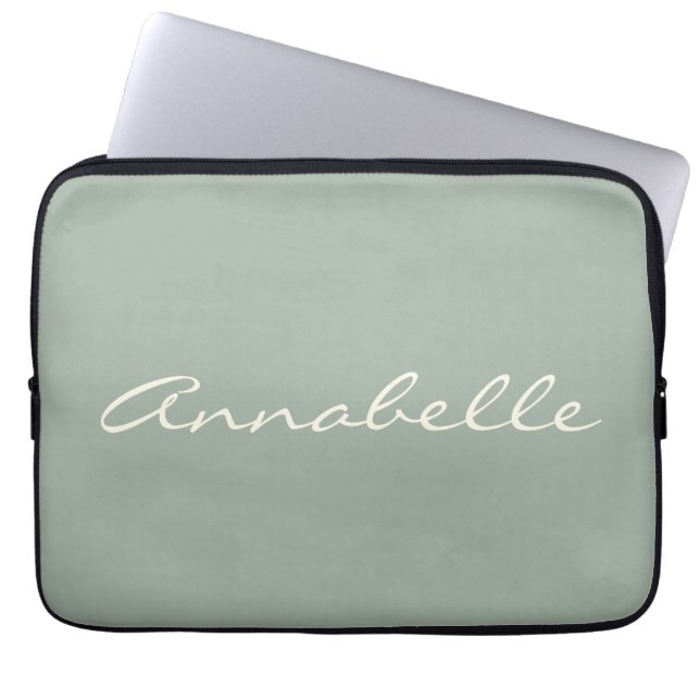 Elegant Sage Green Handwritten Script Name Custom  Laptop Sleeve (Front)