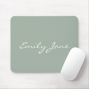 Elegant Sage Green Handwritten Script Name Custom  Mouse Mat