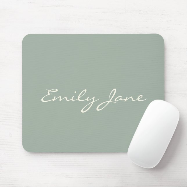 Elegant Sage Green Handwritten Script Name Custom  Mouse Mat (With Mouse)
