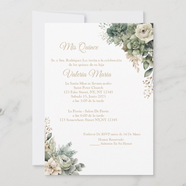 Elegant Sage Green Invitation with Enchanting Rose (Front)