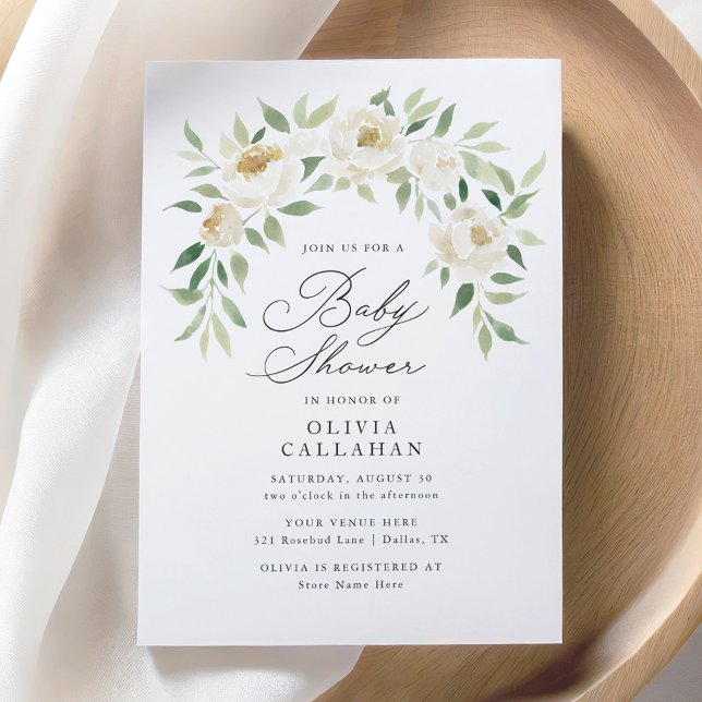 Elegant Sage Green Ivory Floral Baby Shower Invitation (Creator Uploaded)