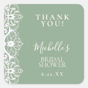 Elegant Sage Green Lace Bridal Shower Favour Tags