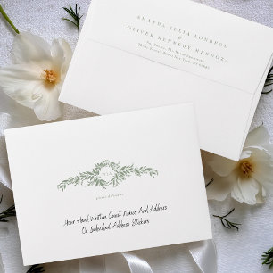 elegant sage green leafy classic custom wedding envelope
