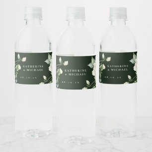 Elegant Sage Green Leaves & Rose Ivory Wedding Water Bottle Label