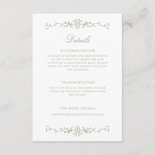 Elegant Sage Green Line Art Wedding Details Enclosure Card