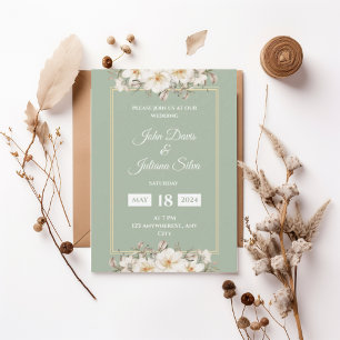 Elegant Sage Green Magnolia Floral Wedding  Invitation