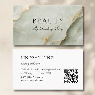 Elegant Sage Green Marble QR Code Business Card