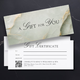Elegant Sage Green Marble QR Code Gift Certificate