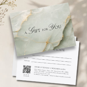 Elegant Sage Green Marble QR Code Gift Certificate