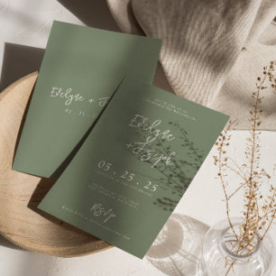 Elegant Sage Green Minimal Boho Rsvp Wedding Invitation