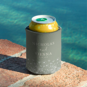 Elegant Sage Green Minimalist Boho Floral Wedding Can Cooler