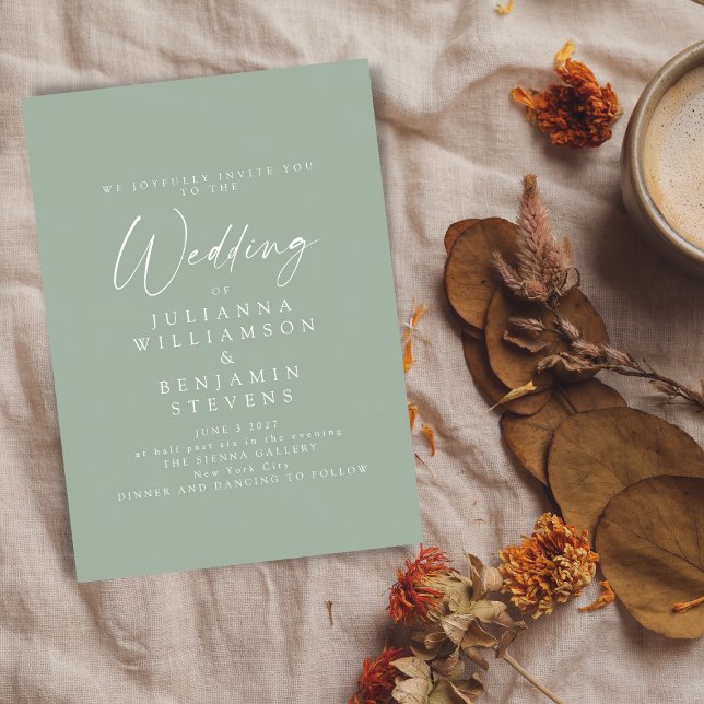 Elegant Sage Green Minimalist Script Wedding Invitation (Creator Uploaded)