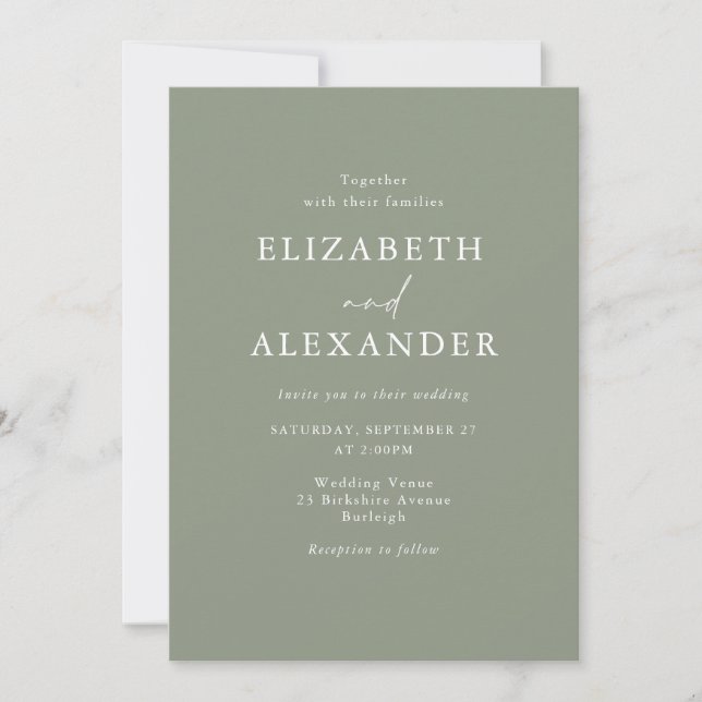 Elegant Sage Green Minimalist Wedding Invitation (Front)