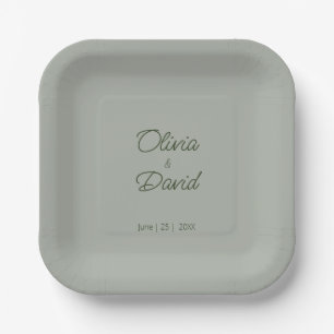 Elegant Sage Green Minimalist Wedding Paper Plate