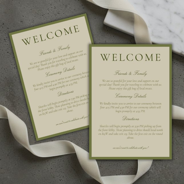 Elegant Sage Green Minimalist Wedding Welcome Programme (Elegant Sage Green Minimalist Wedding Welcome Program)