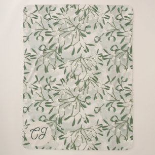 Elegant Sage Green Mistletoe Monogram Sherpa Blanket