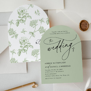 Elegant Sage Green Modern Arch Wedding Invitation
