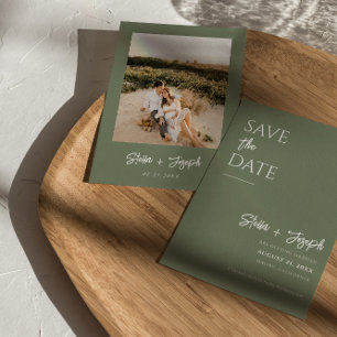 Elegant Sage Green Modern Boho Chic Photo Wedding Save The Date