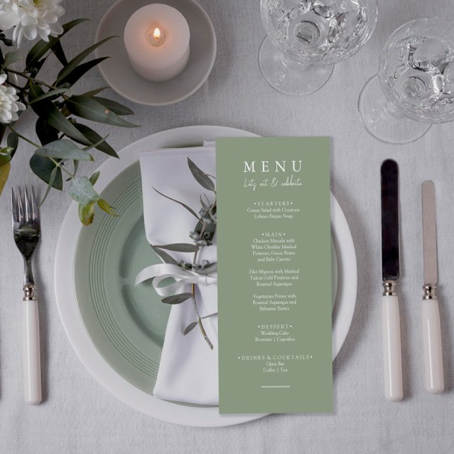 Elegant Sage Green Modern Let's Eat Wedding Dinner Menu (Creator Uploaded)