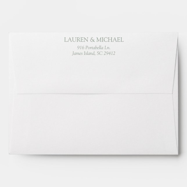 Elegant Sage Green Modern Monogram Return Address Envelope (Back (Top Flap))