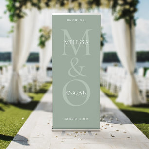 Elegant Sage Green Modern Monogram Wedding Retractable Banner