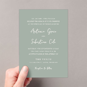 Elegant Sage Green Modern Wedding Acrylic Invitations