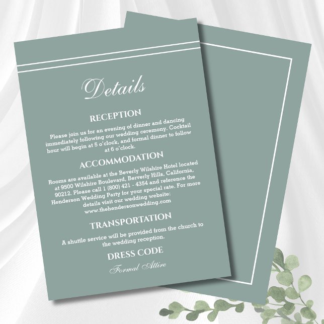 Elegant Sage Green Modern Wedding Details  Enclosure Card (Creator Uploaded)