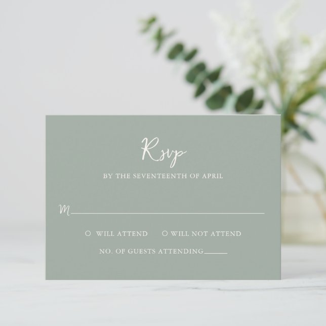 Elegant Sage Green Modern Wedding RSVP Card (Standing Front)