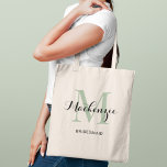 Elegant Sage Green Monogram Bridesmaid Tote Bag<br><div class="desc">Fresh and organic, this elegant tote features a sage green monogram initial with a personalised name in flowing script and the bridal party role beneath. A beautiful monogram design in a soft, natural green that pairs perfectly with garden, greenery, and botanical wedding themes. Name, initial, and role are fully customisable....</div>