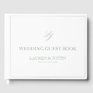 Elegant Sage Green Monogram Calligraphy Wedding Guest Book